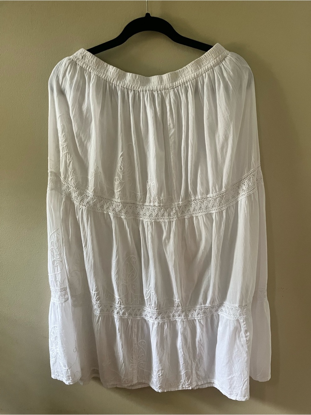 ADEAM White Tiered Midi Skirt with Lace Trim